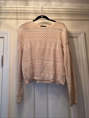 Lea & Viola Openwork Scoop-Neck Cream Knit Sweater